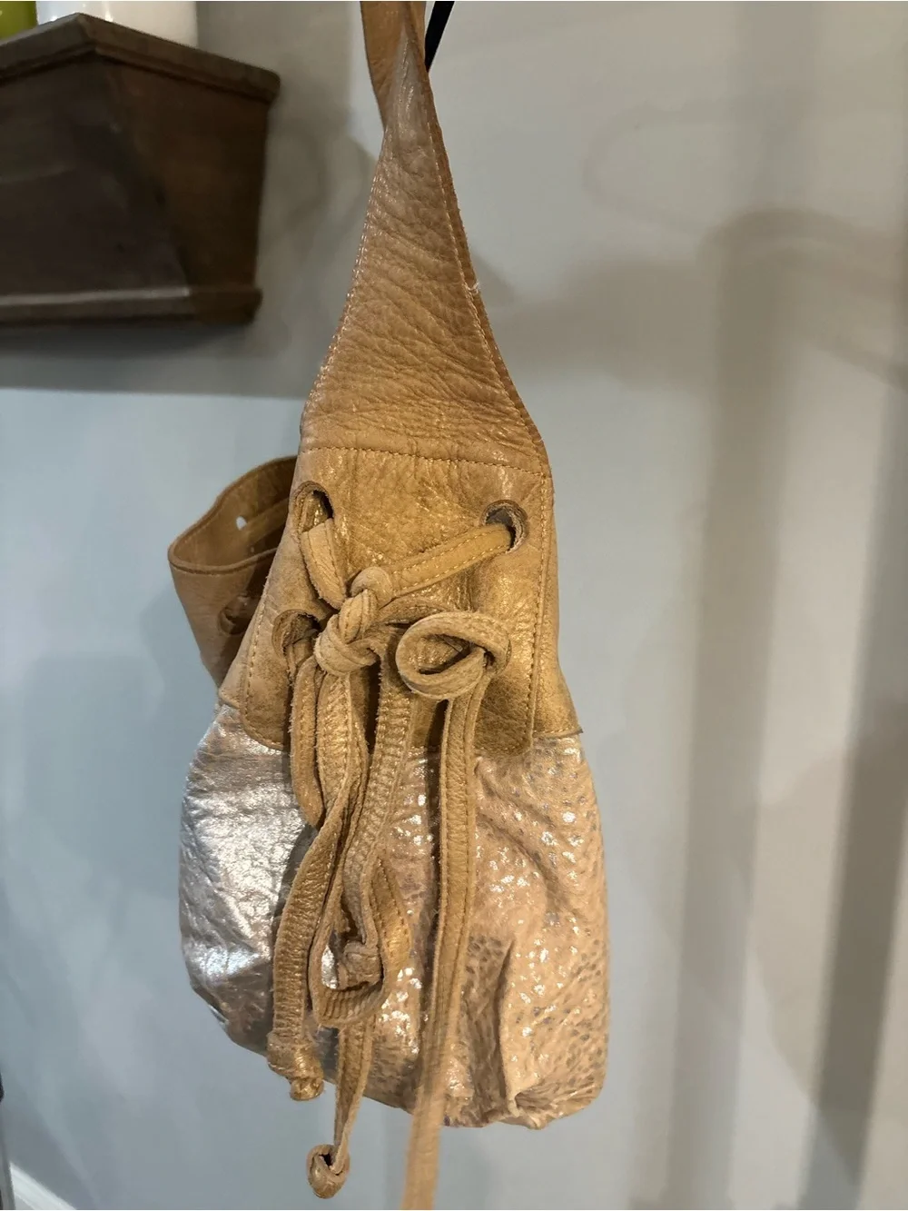 Foley + Corinna Beige Tan Leather Shoulder Bag with Textured Shine